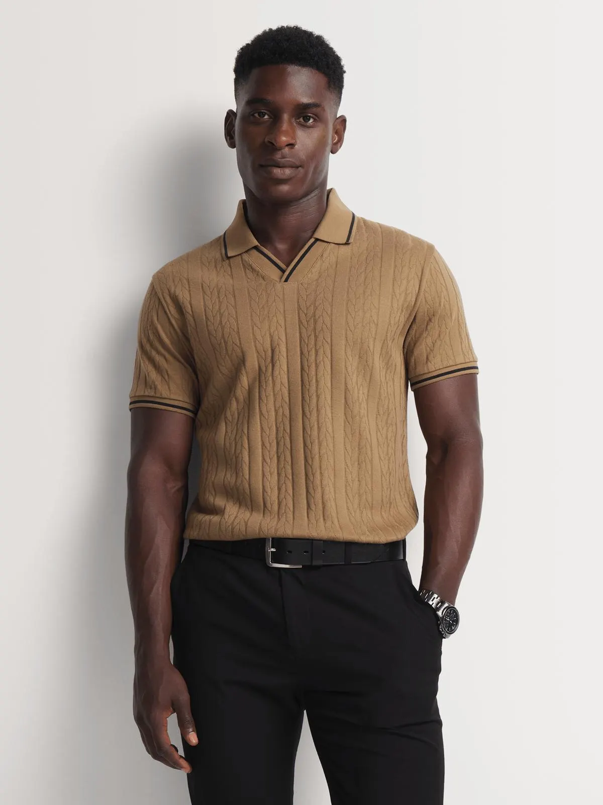 Markham Men's Textured Tipped Revere Camel Golfer