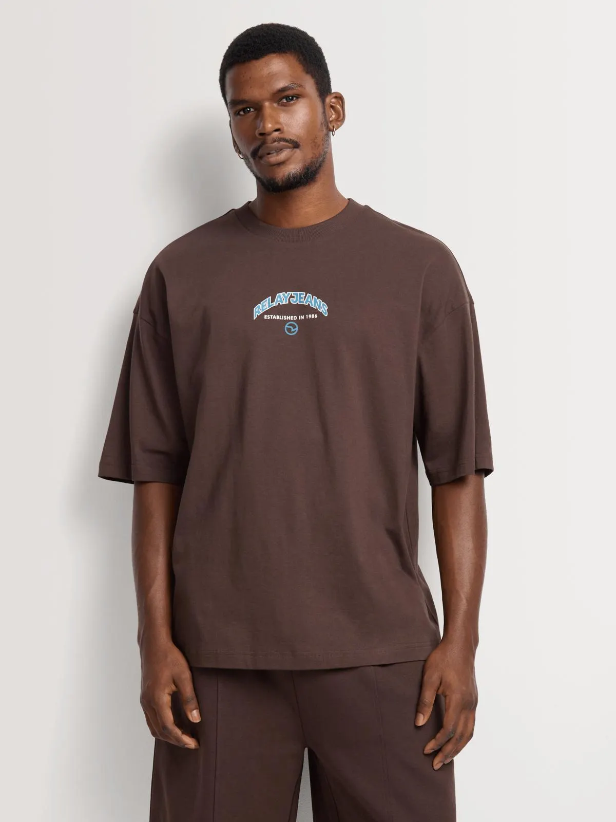 Relay Jeans Men's Oversize Fit Brown Graphic T-Shirt