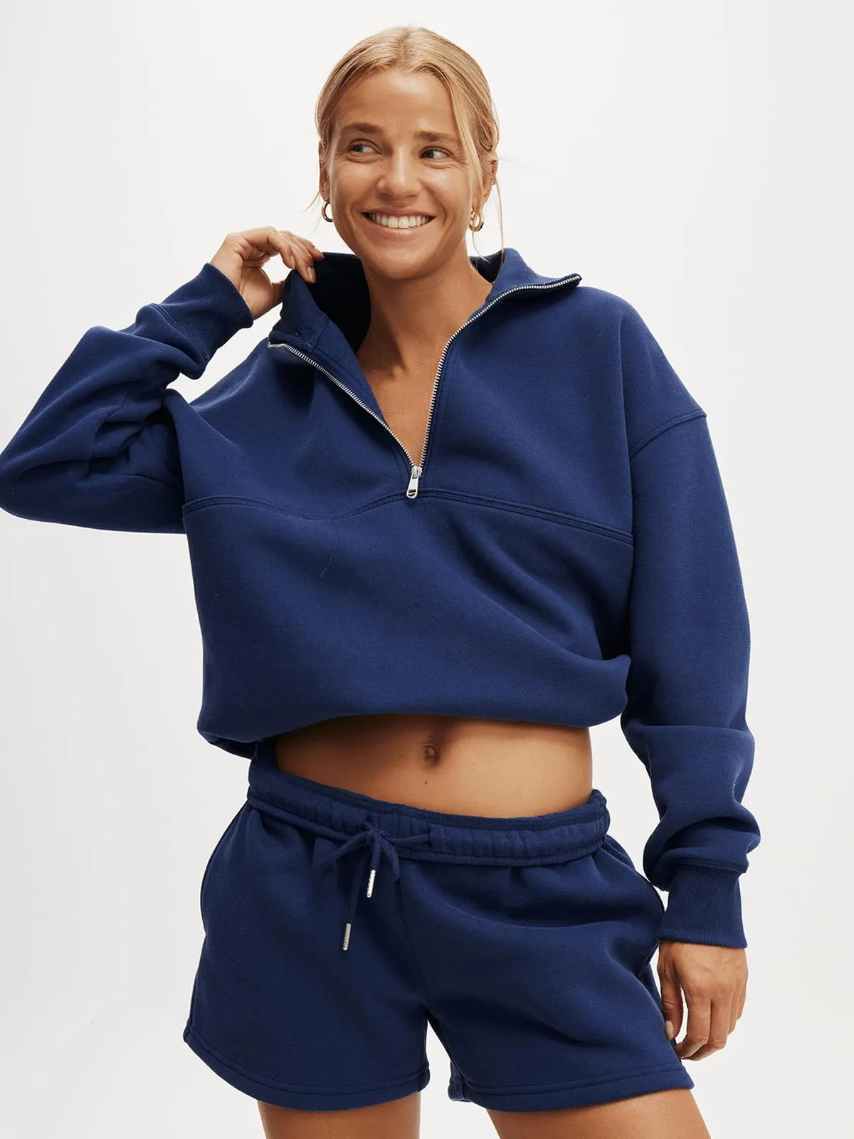 Women's Cotton On Blue Active Plush Essential Half Zip Sweatshirt