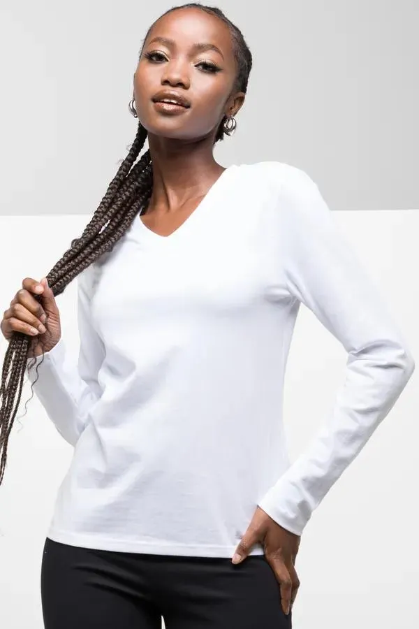 Long sleeve v-neck white