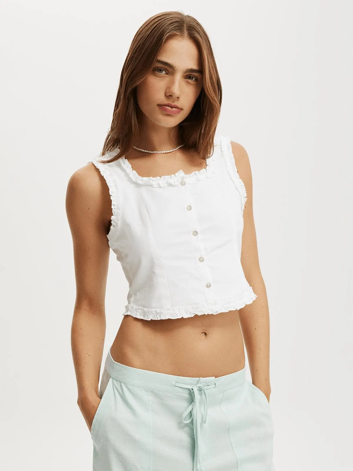 Women's Cotton On White Emily Ruffle Top