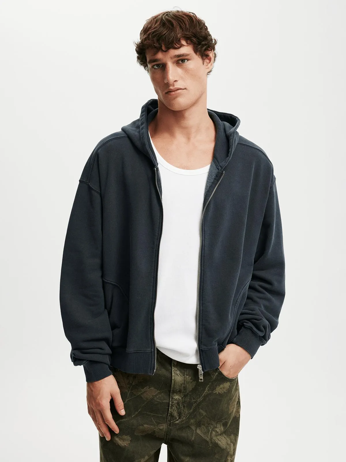 Men's Cotton On Black Cropped Zip Up Hoodie