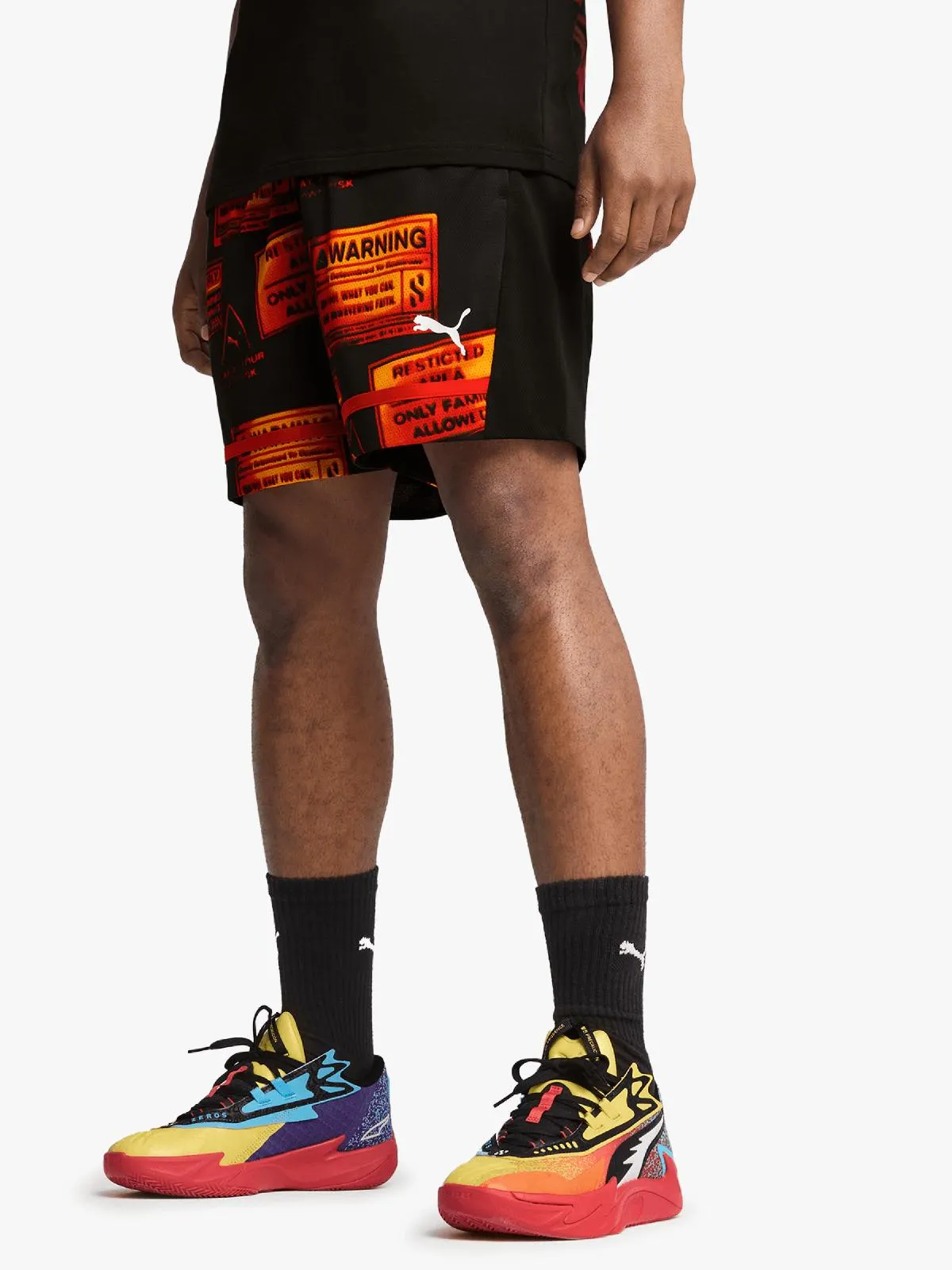 Puma Men's Scoot Caution All Jaws Multicolour Basketball Shorts