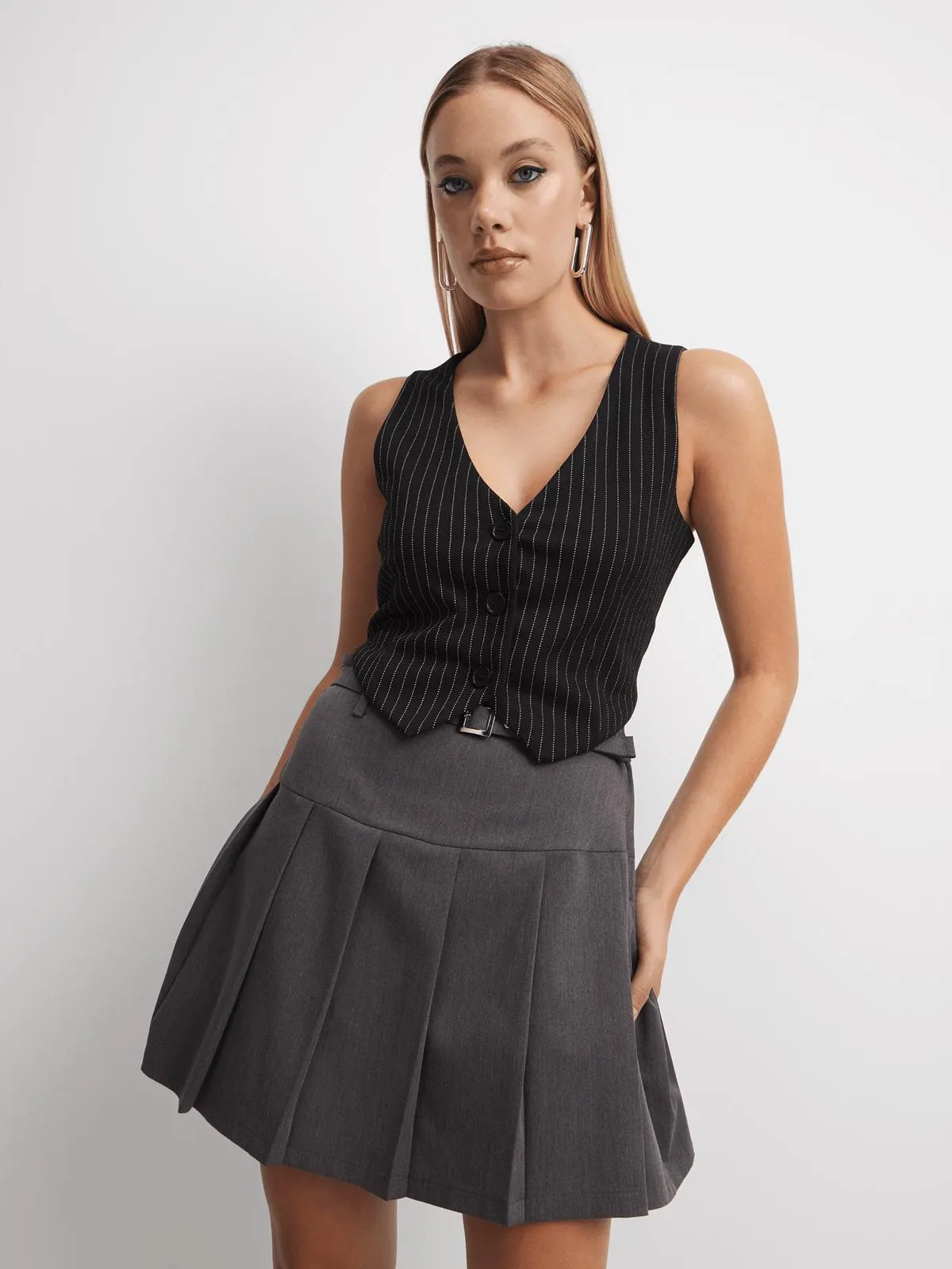 Women's Black Waistcoat with Open Back & Tie