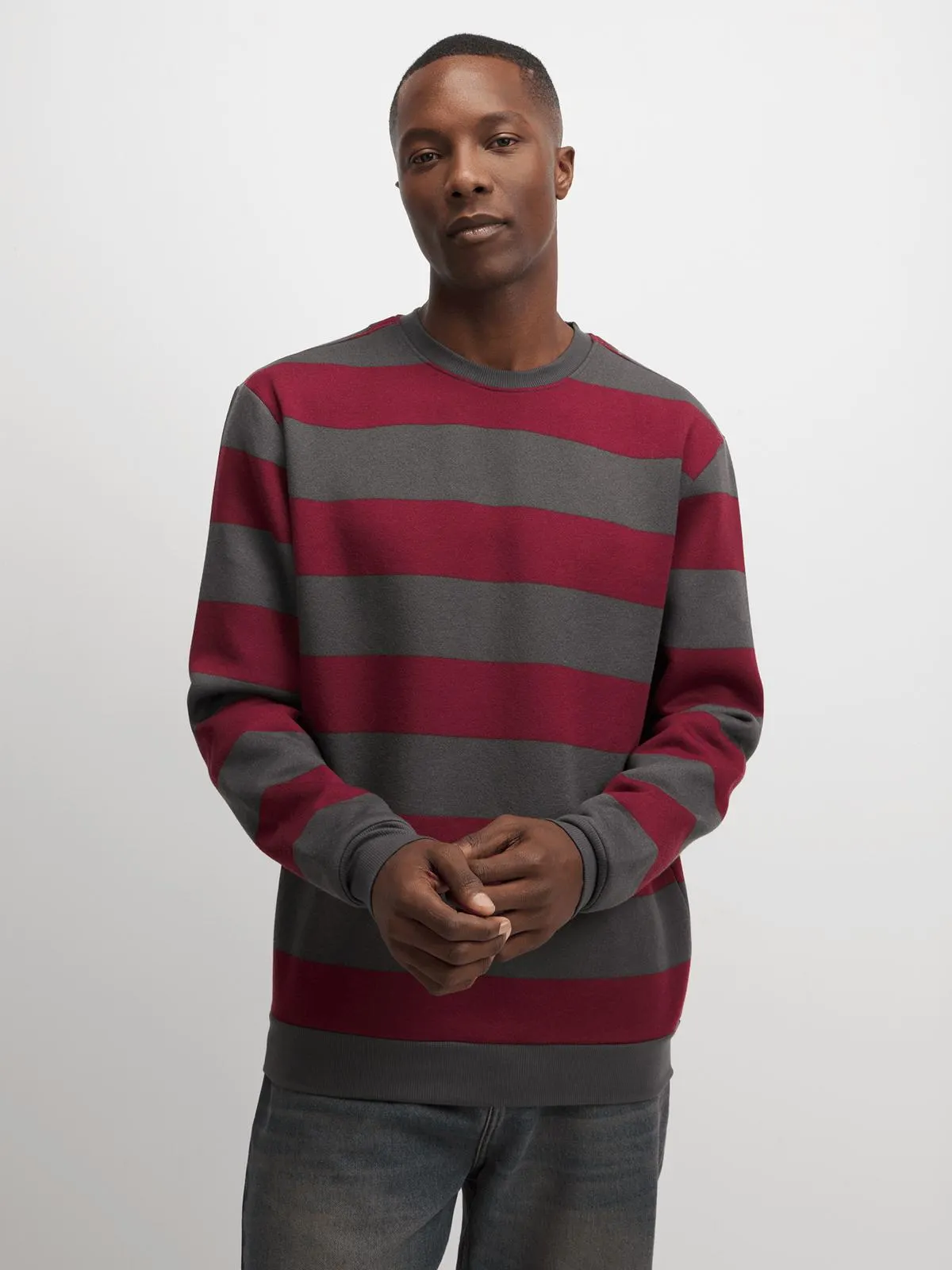 Exact Men's Burgundy Striped Sweat Top