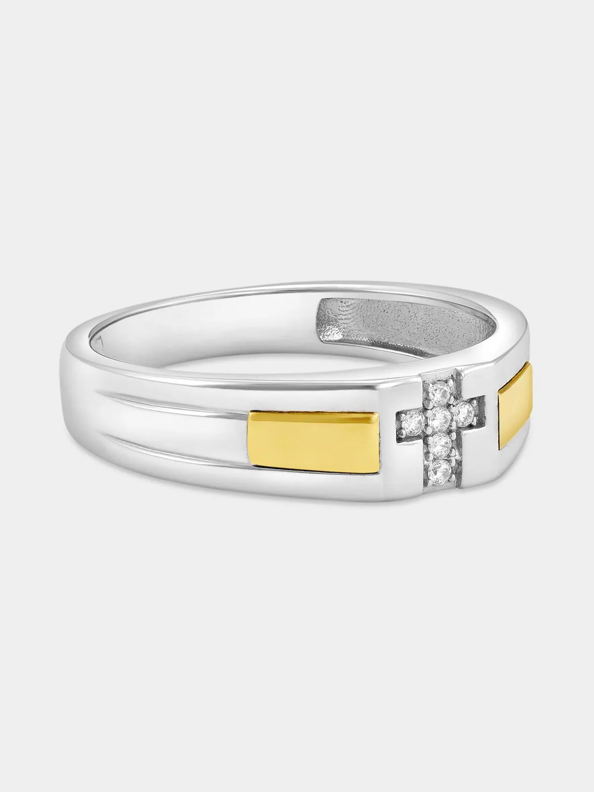 Yellow Gold & Sterling Silver Lab Grown Diamond Cross Ring