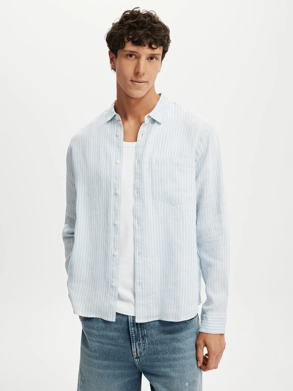 Men's Cotton On Blue Relaxed Linen Shirt