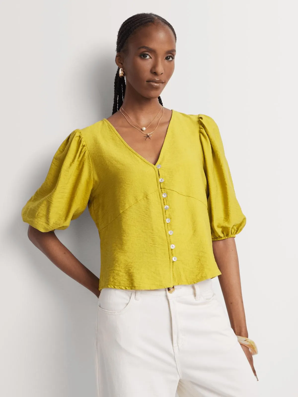 Button Through V-Neck Blouse