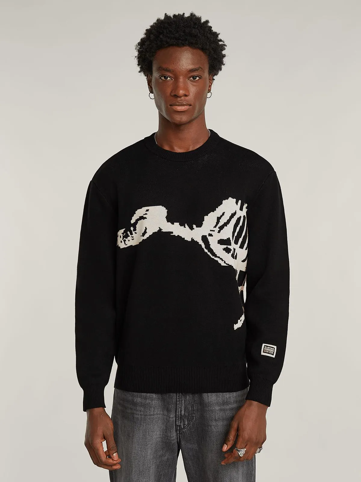 G-Star Men's Running Dog Graphic Knitted Dark Black Sweater