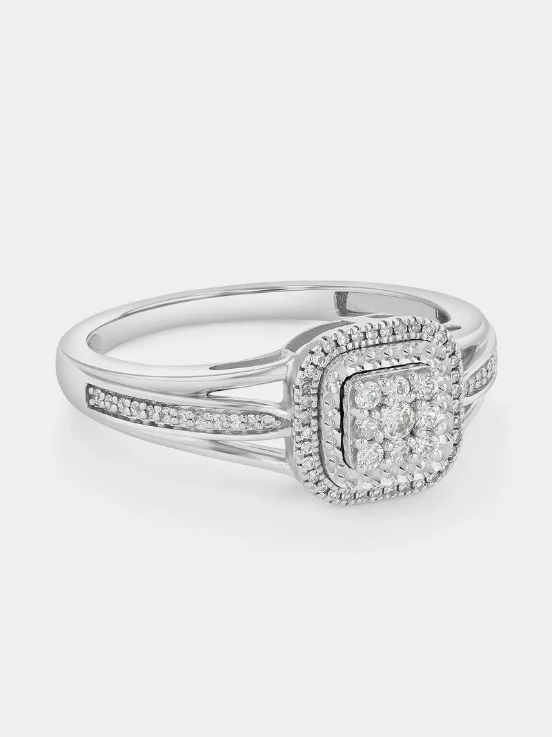 White Gold 0.25ct Diamond Cushion Halo Ring