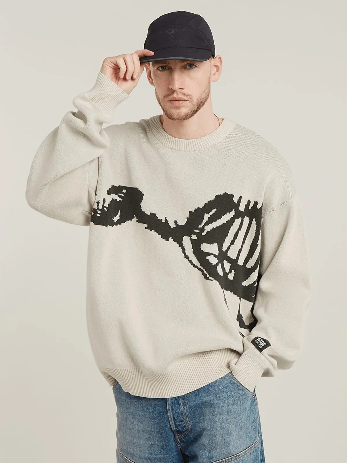 G-Star Men's Running Dog Graphic Knitted White Sweater