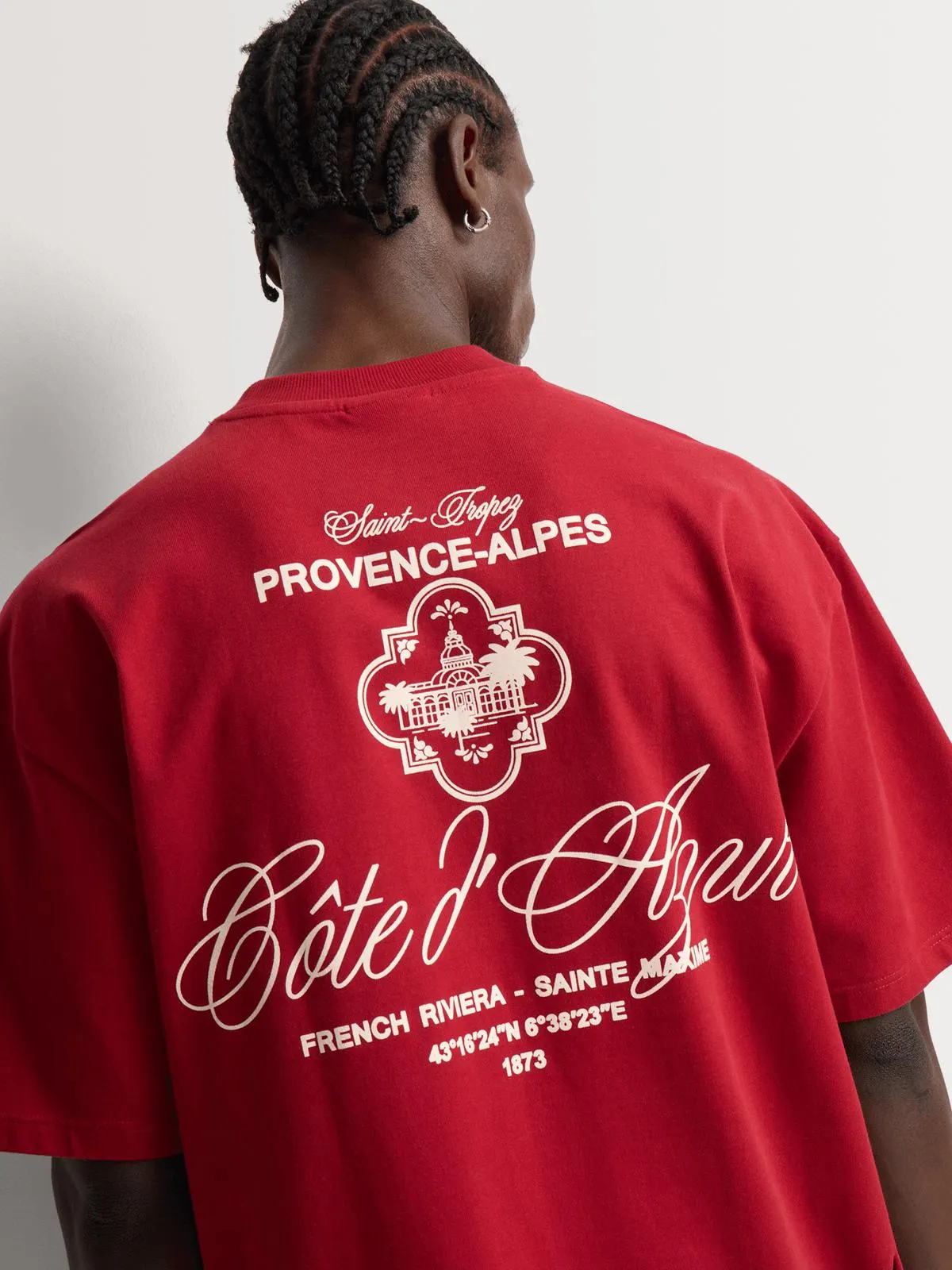 Markham Men's Oversized Cote De Azure Sueded Red Graphic T-Shirt