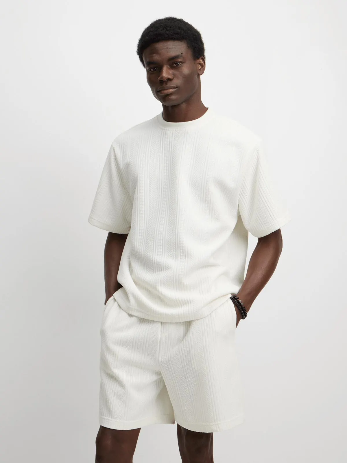 Exact Men's White Textured Knit Shorts