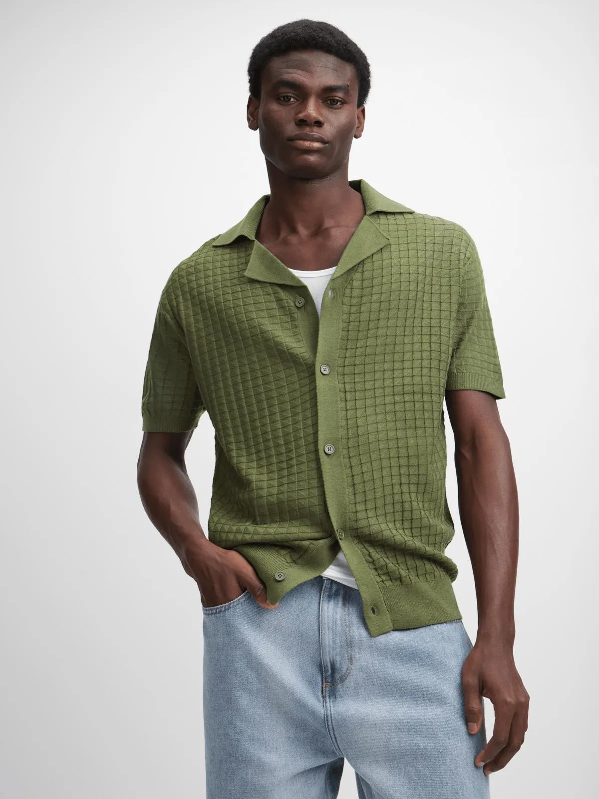 Jet Men's Fatigue Diamond Cable Knit Shirt