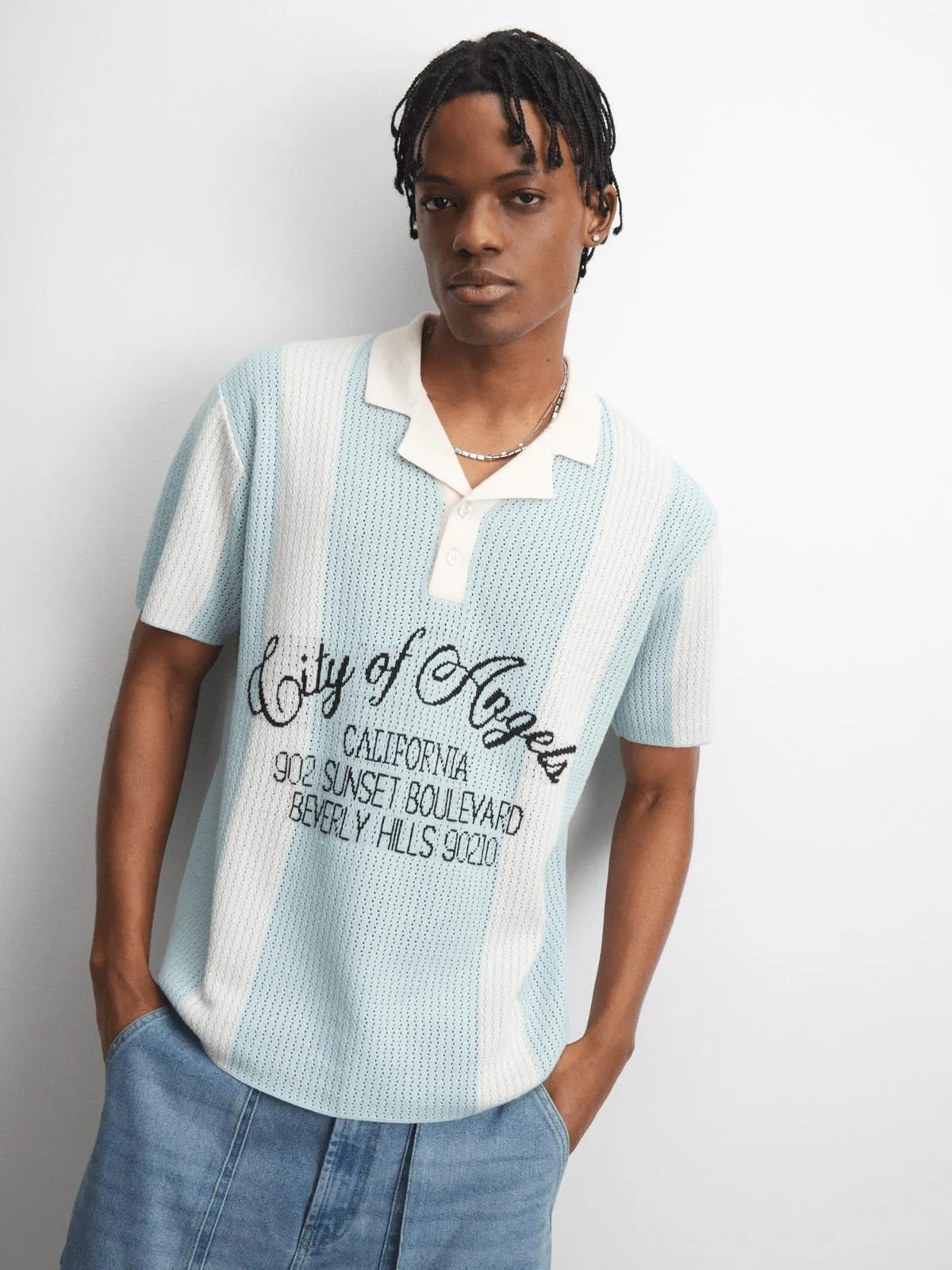 The FIX Men's Blue Striped Graphic Print Golfer