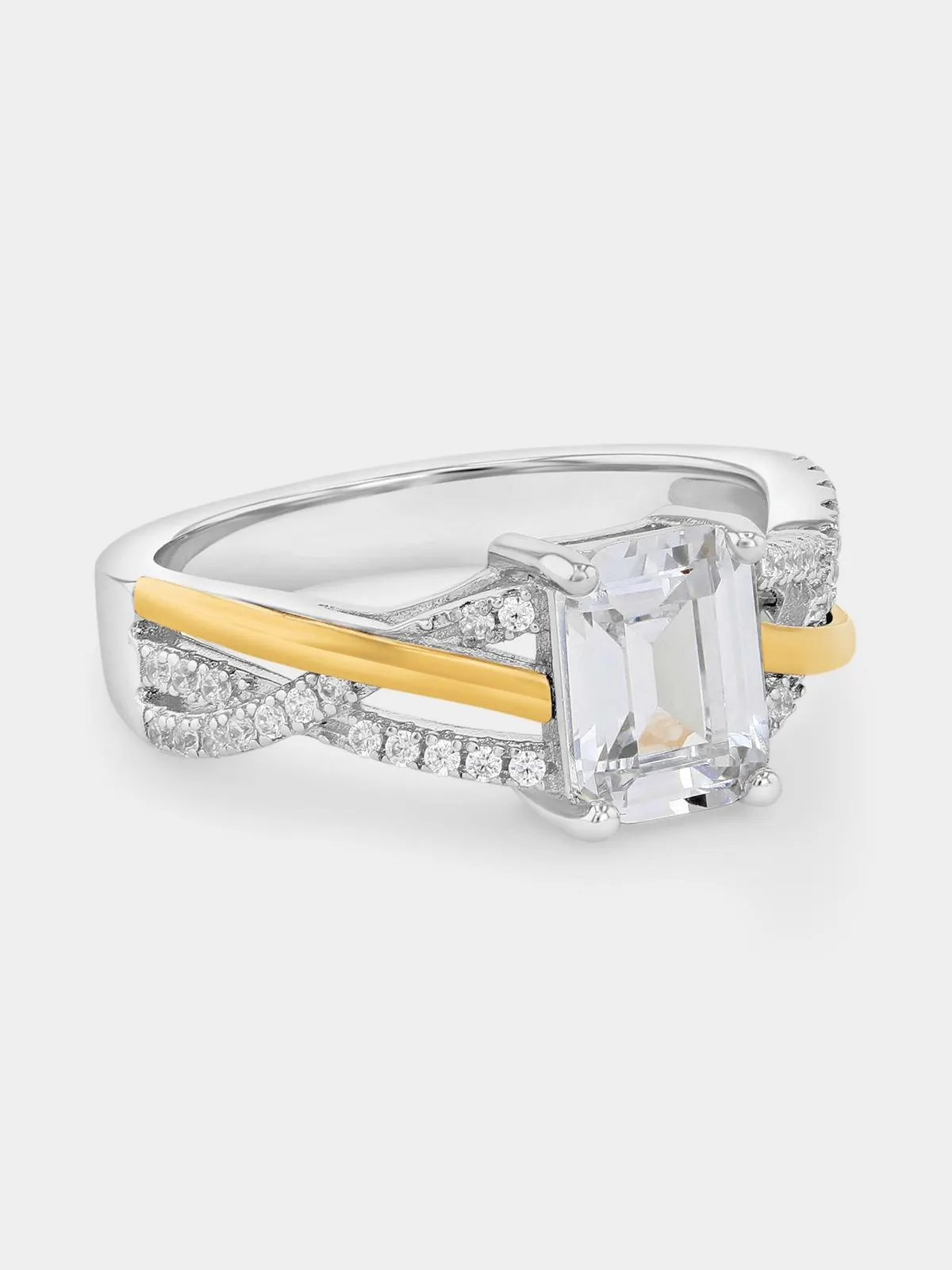 Yellow Gold & Sterling Silver Cubic Zirconia Emerald-Cut Infinity Ring
