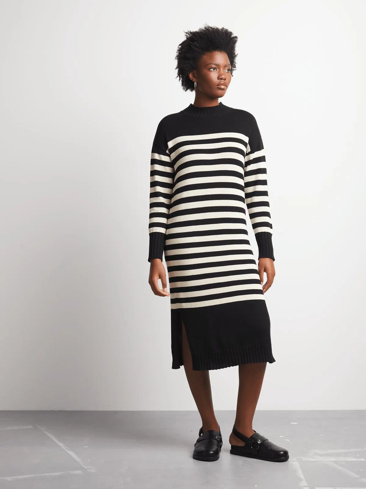 Women's Canvas Striped Cotton Knitwear Column Dress