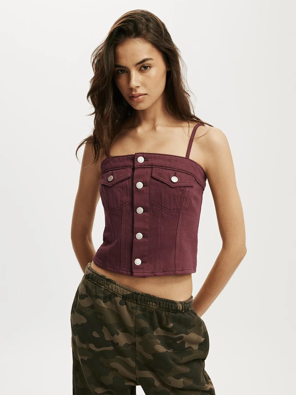 Women's Cotton On Burgundy Willow Denim Corset Top