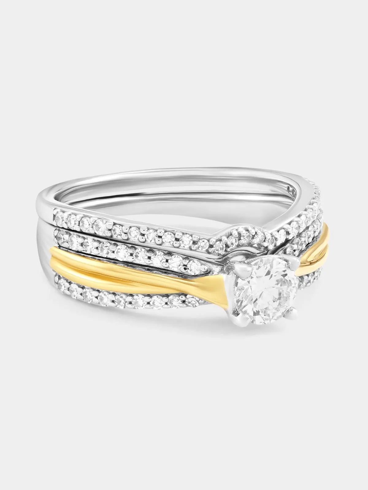 Yellow Gold & Sterling Silver 0.83ct Lab Grown Diamond Round Twinset Ring