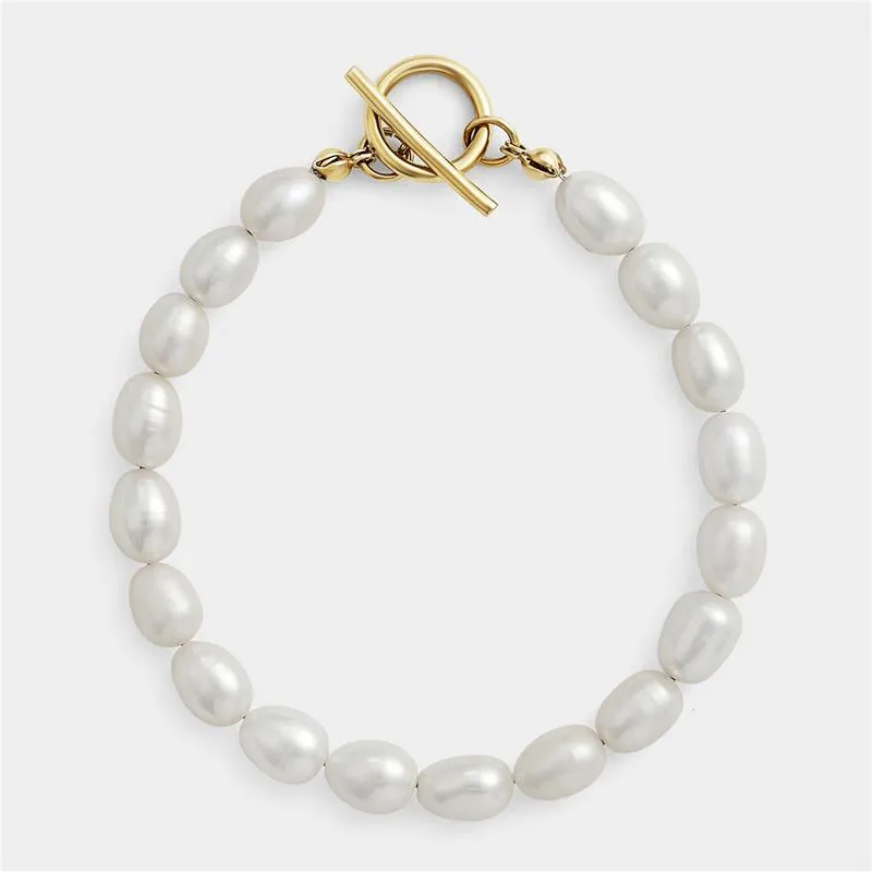 18ct Yellow Gold Plated Freshwater Pearl Toggle Bracelet