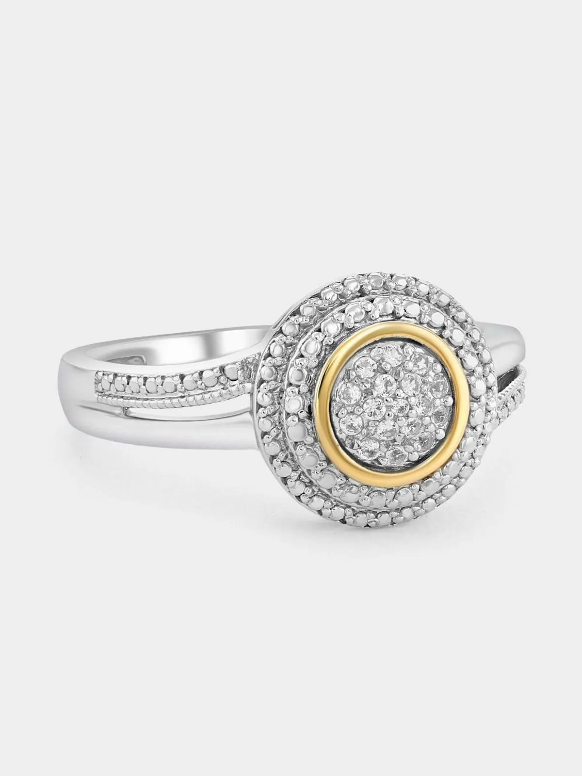 Yellow Gold & Sterling Silver Diamond & Created Sapphire Round Ring