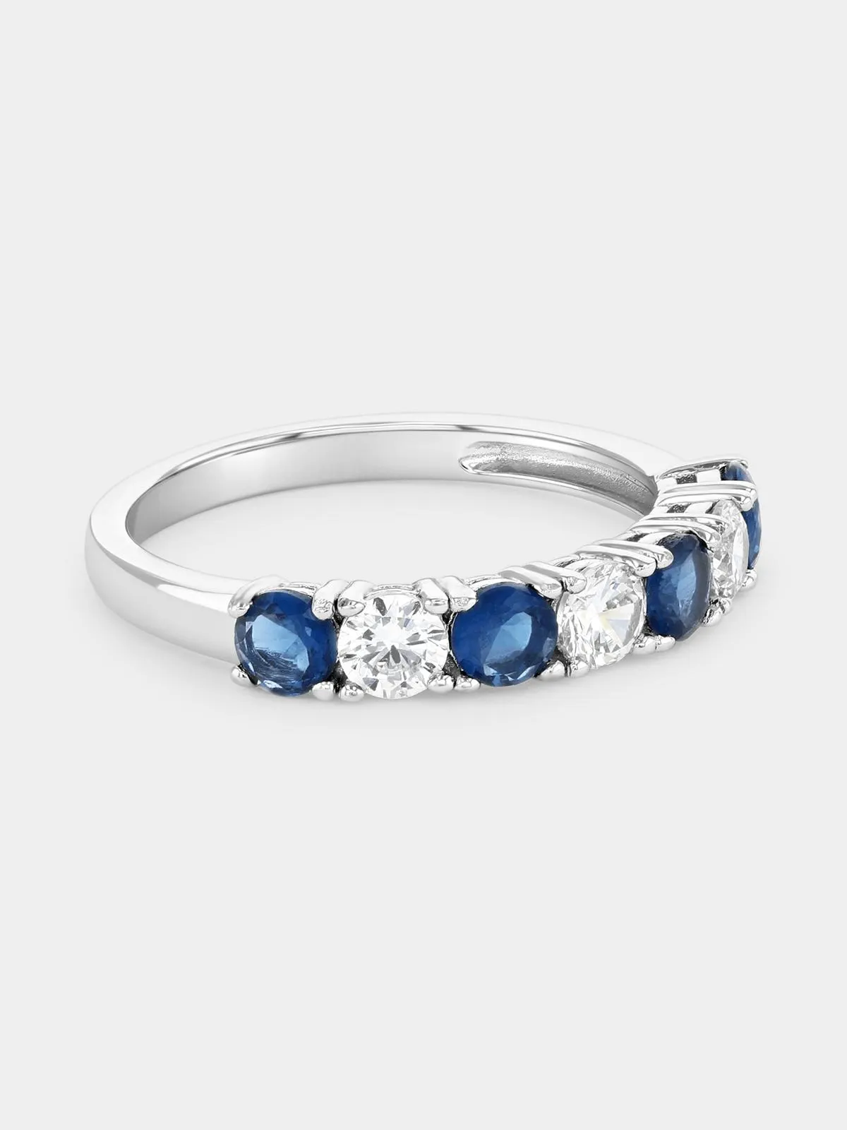 Sterling Silver Sapphire Blue & White Cubic Zirconia Half Eternity Ring