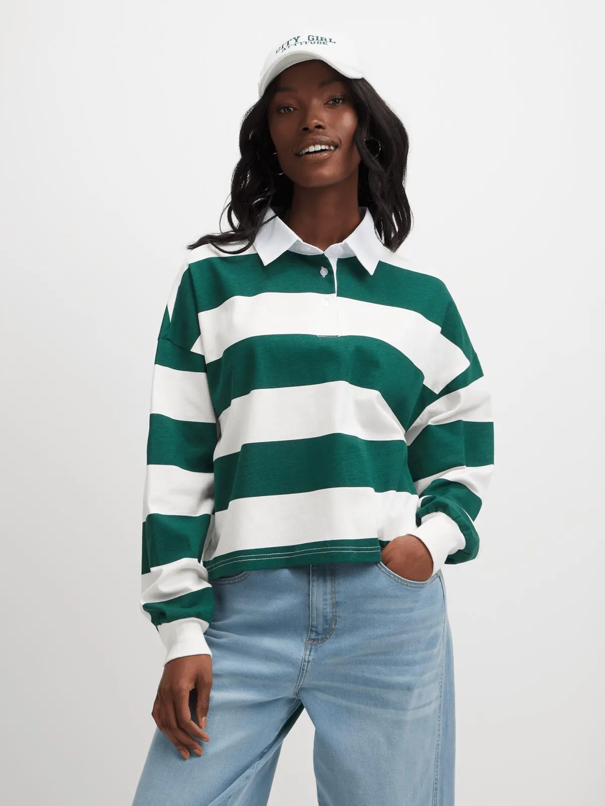 Jet Women's Green/Milk Striped Golf Shirt