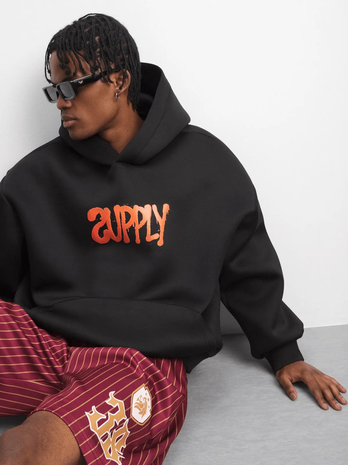 The FIX Men's Black Oversized Scuba Graphic Hoody