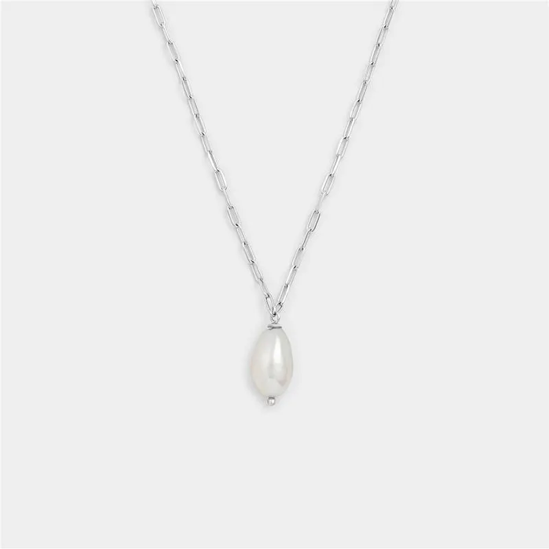 Sterling Silver Freshwater Pearl Paperclip Necklace