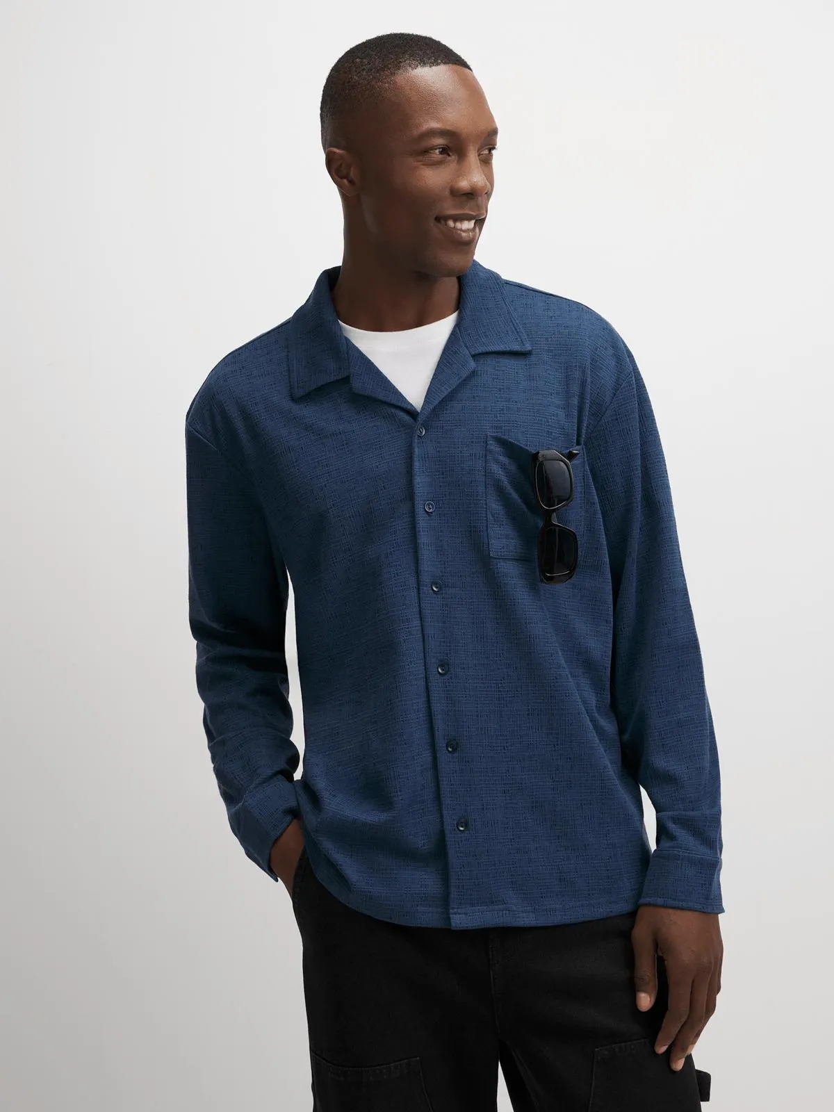 Jet Men's Navy Long Sleeve Textured Shirt