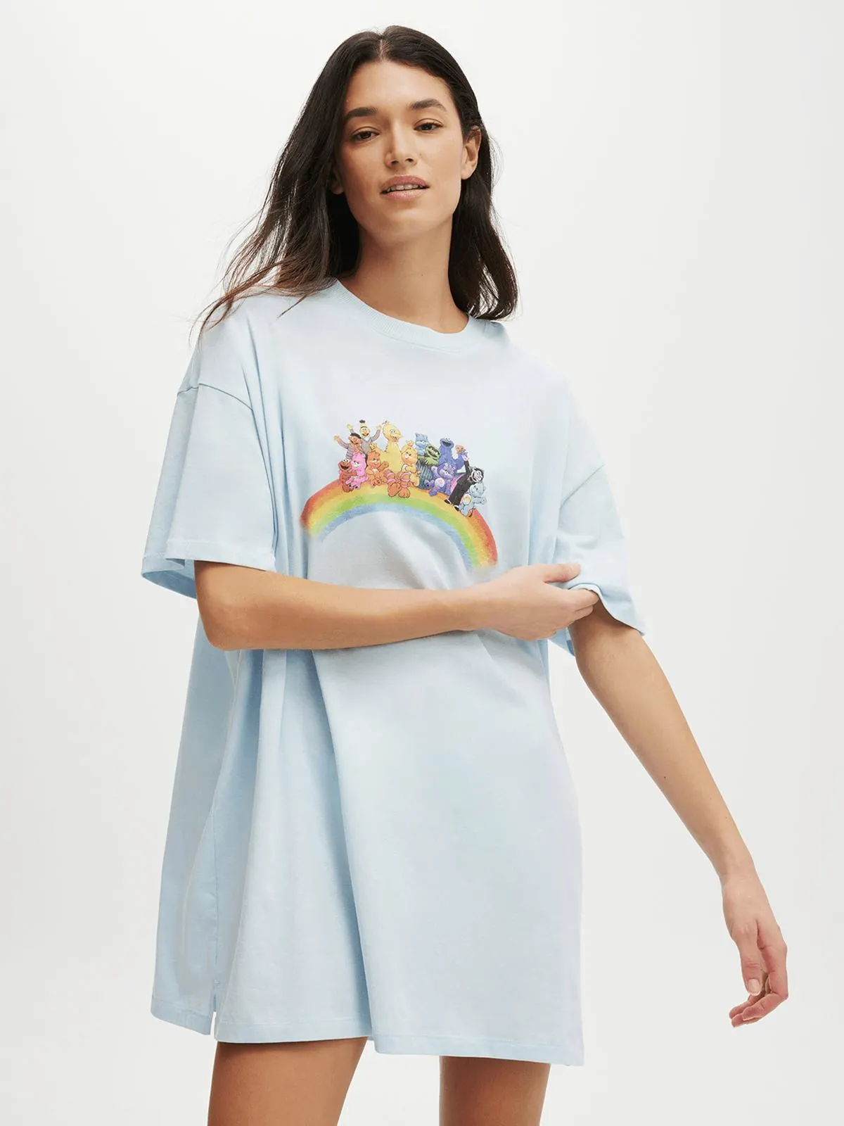 Women's Cotton On Blue 90s Care Bears and Sesame Street Nightie