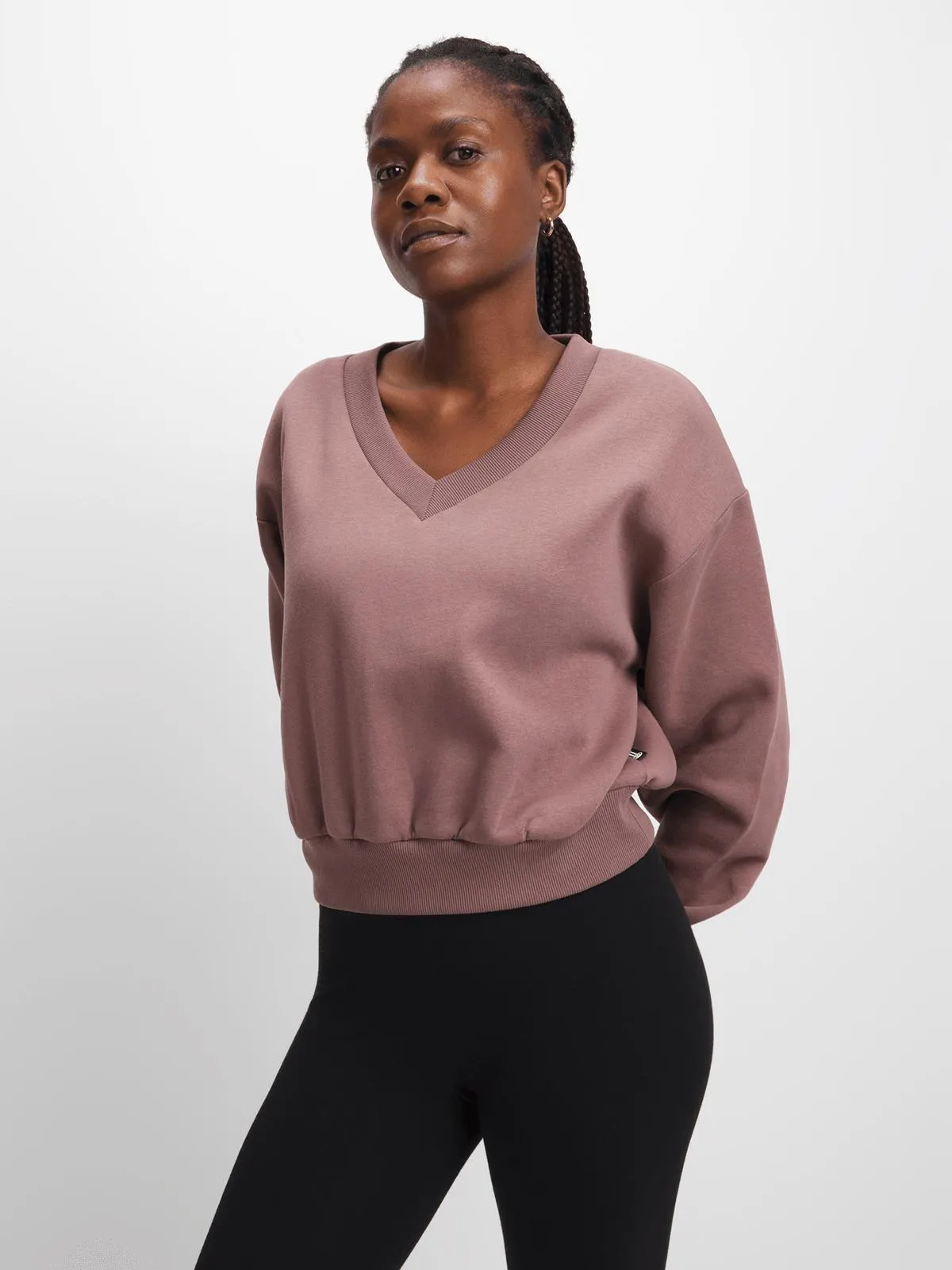 TS Womens Fashion V-Neck Mauve Crew Top