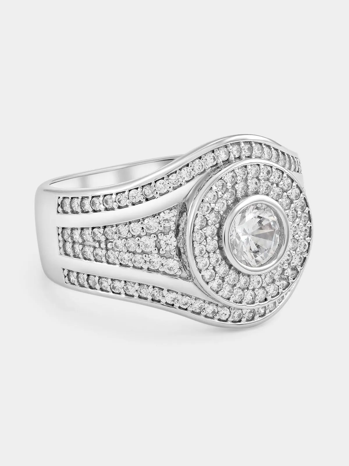 Cheté Sterling Silver Cubic Zirconia Round Double Halo Bold Ring