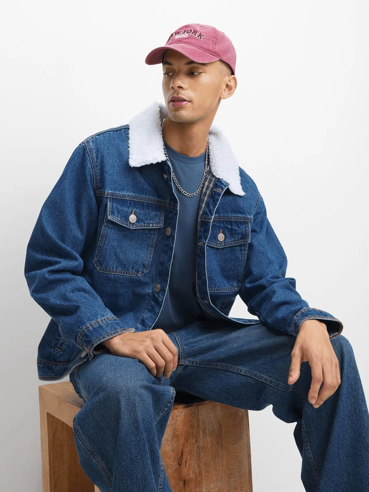 The FIX Men's Mid Wash Borg Denim Jacket