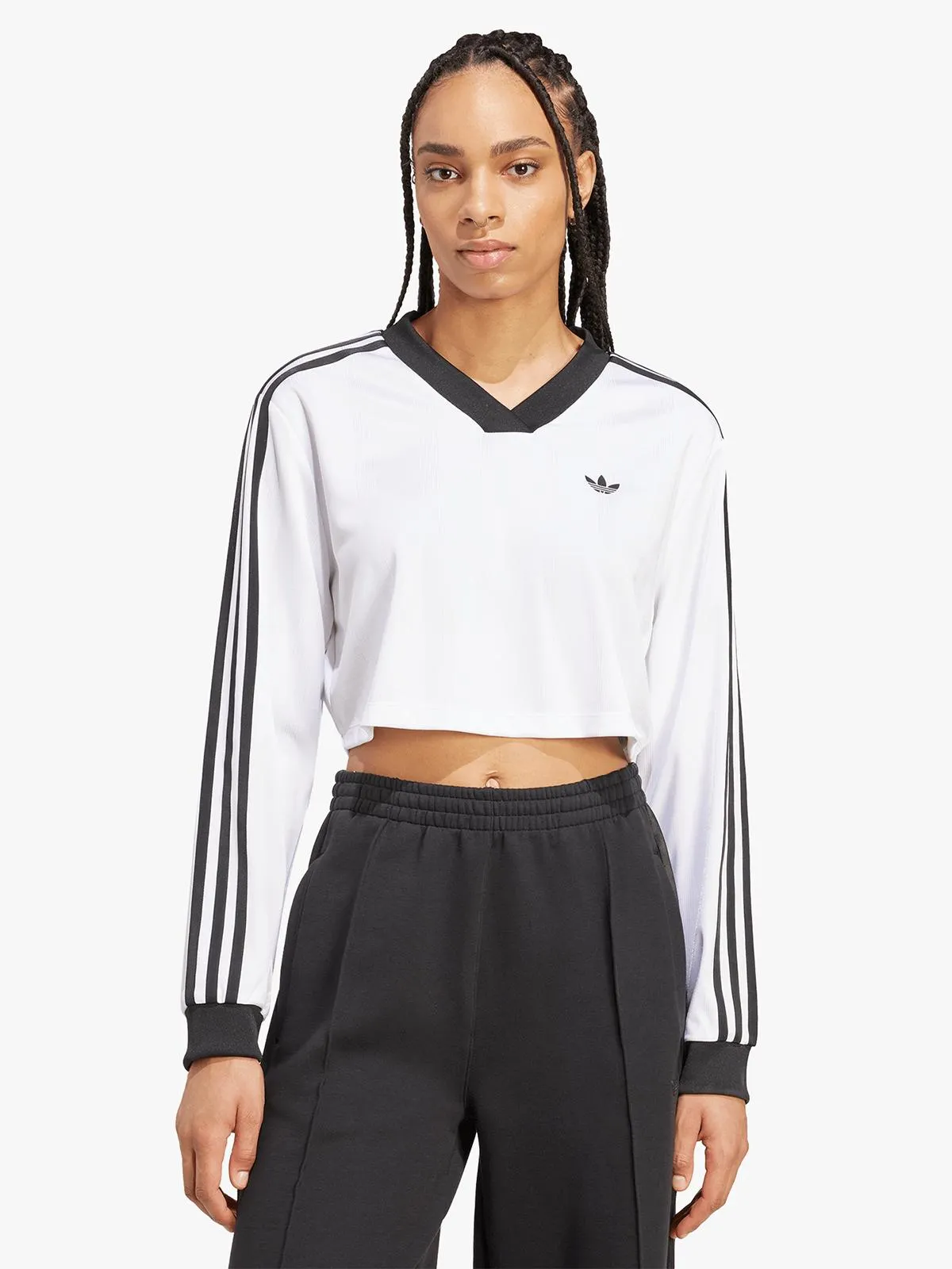 adidas Originals Women's Adicolor Football Jacquard Crop Long-Sleeve Top