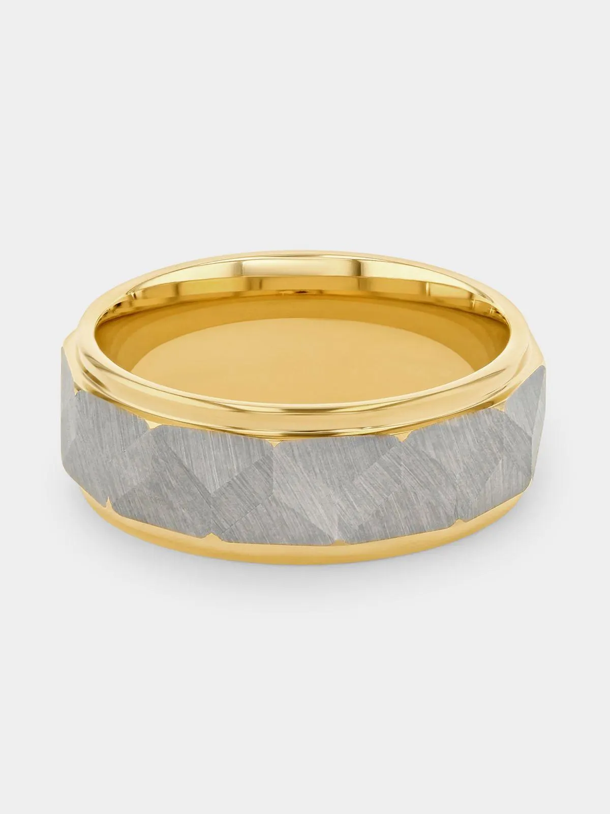 Tungsten Gold Plated Matte Faceted Centre Ring