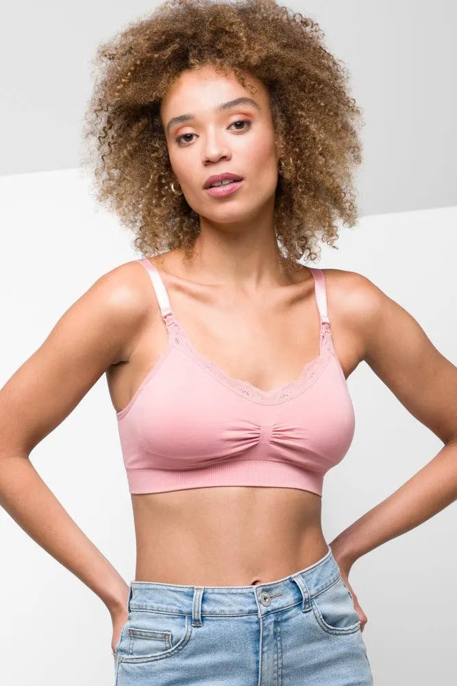 Padded Lace Trim Nursing Bra Pink