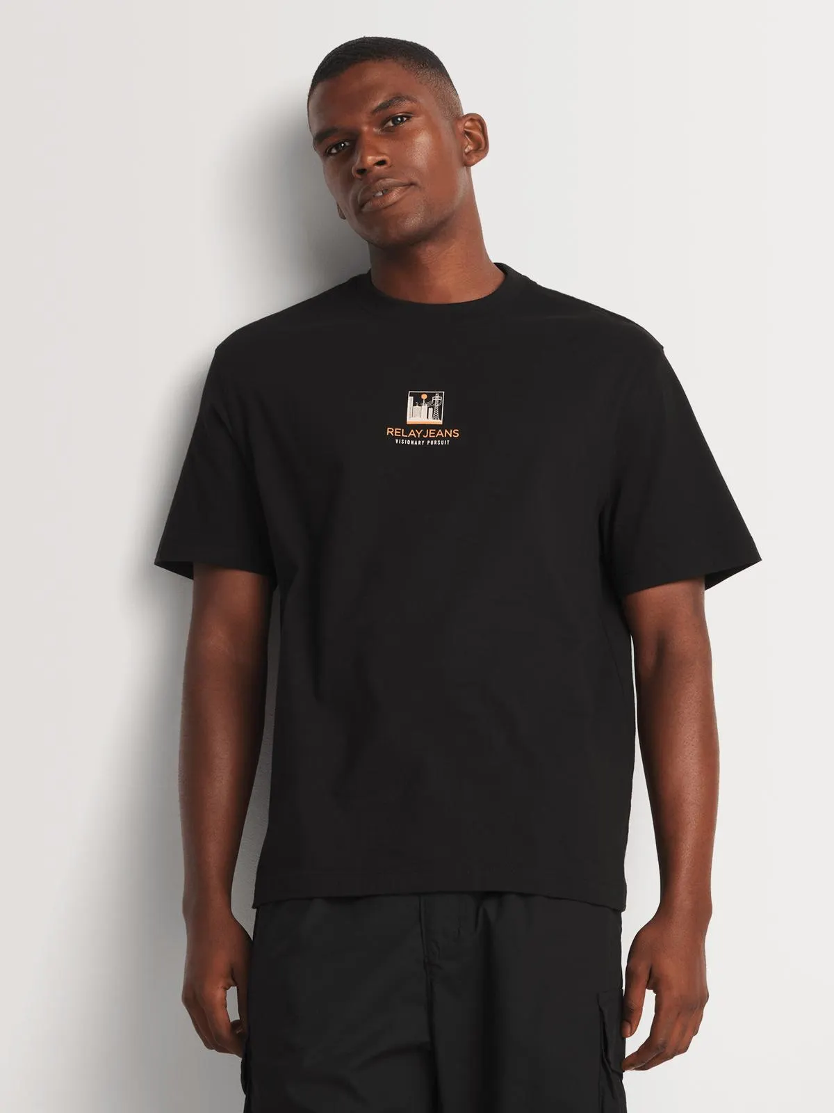 Men's Relay Jeans Regular Back Print Vibe Guide Black Graphic T-Shirt