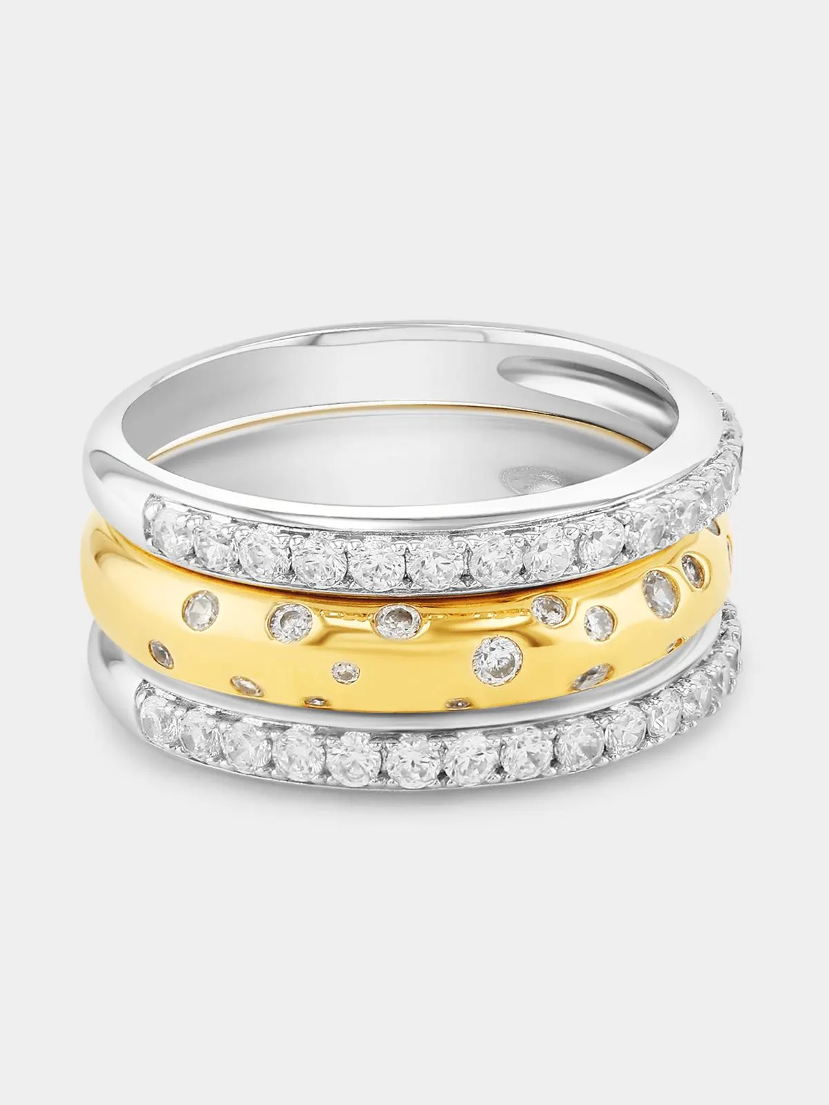 Cheté Gold Plated Sterling Silver Cubic Zirconia Pavé Triple Set Ring