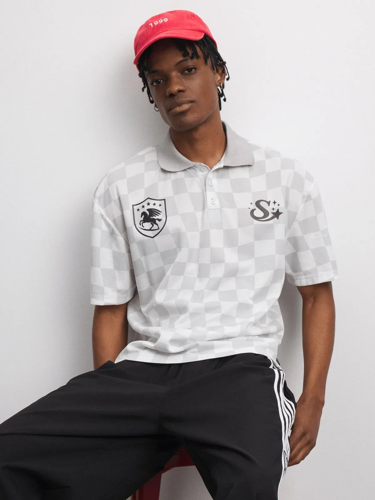 The FIX Men's Grey Checkerboard Mesh Golfer