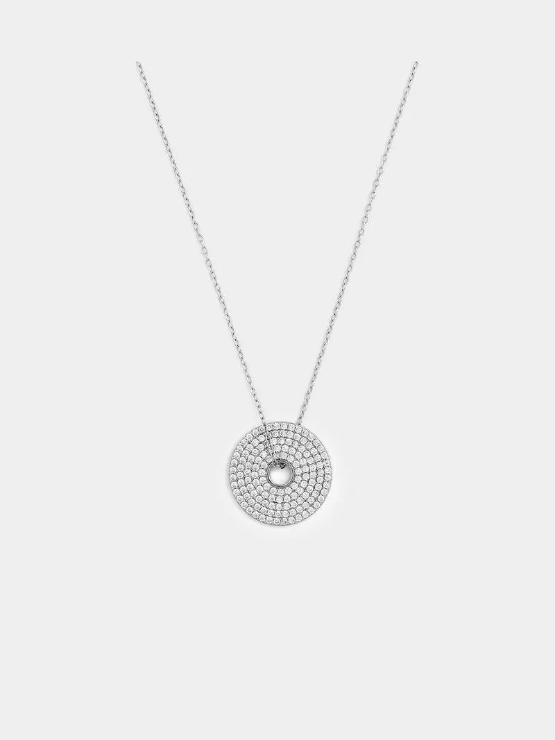 Sterling Silver Cubic Zirconia Pavé Disc Pendant