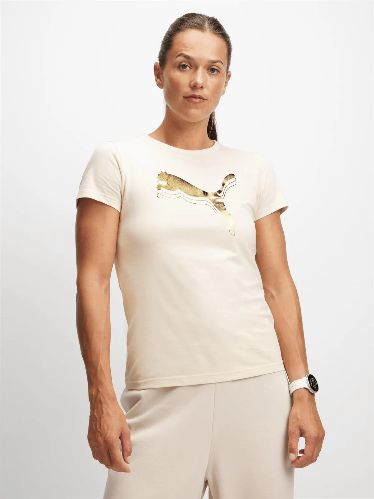 Puma Womens Essentials Metallic Logo Alpine Snow Tee