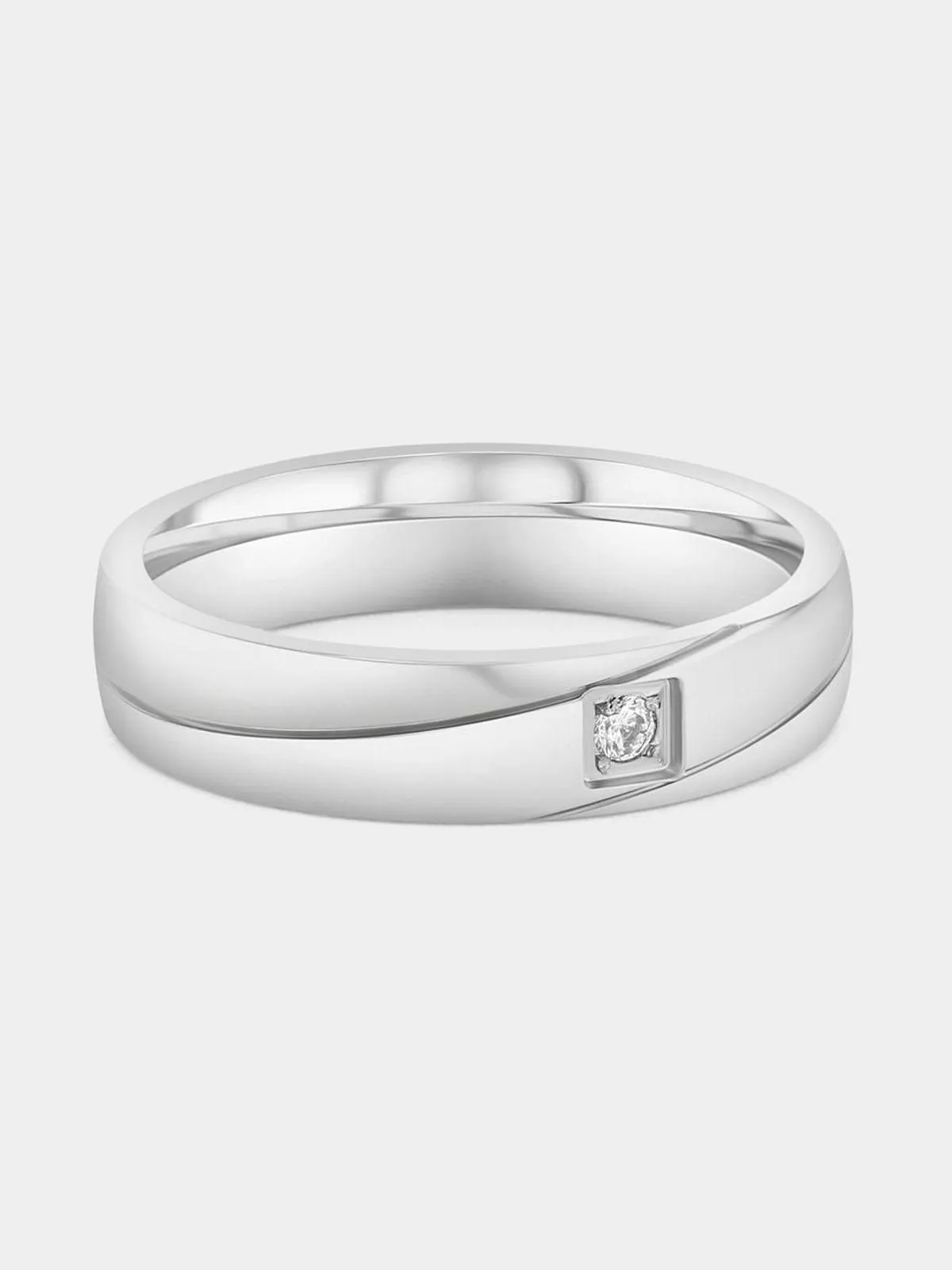 Stainless Steel Cubic Zirconia Solitaire Diagonal Ring