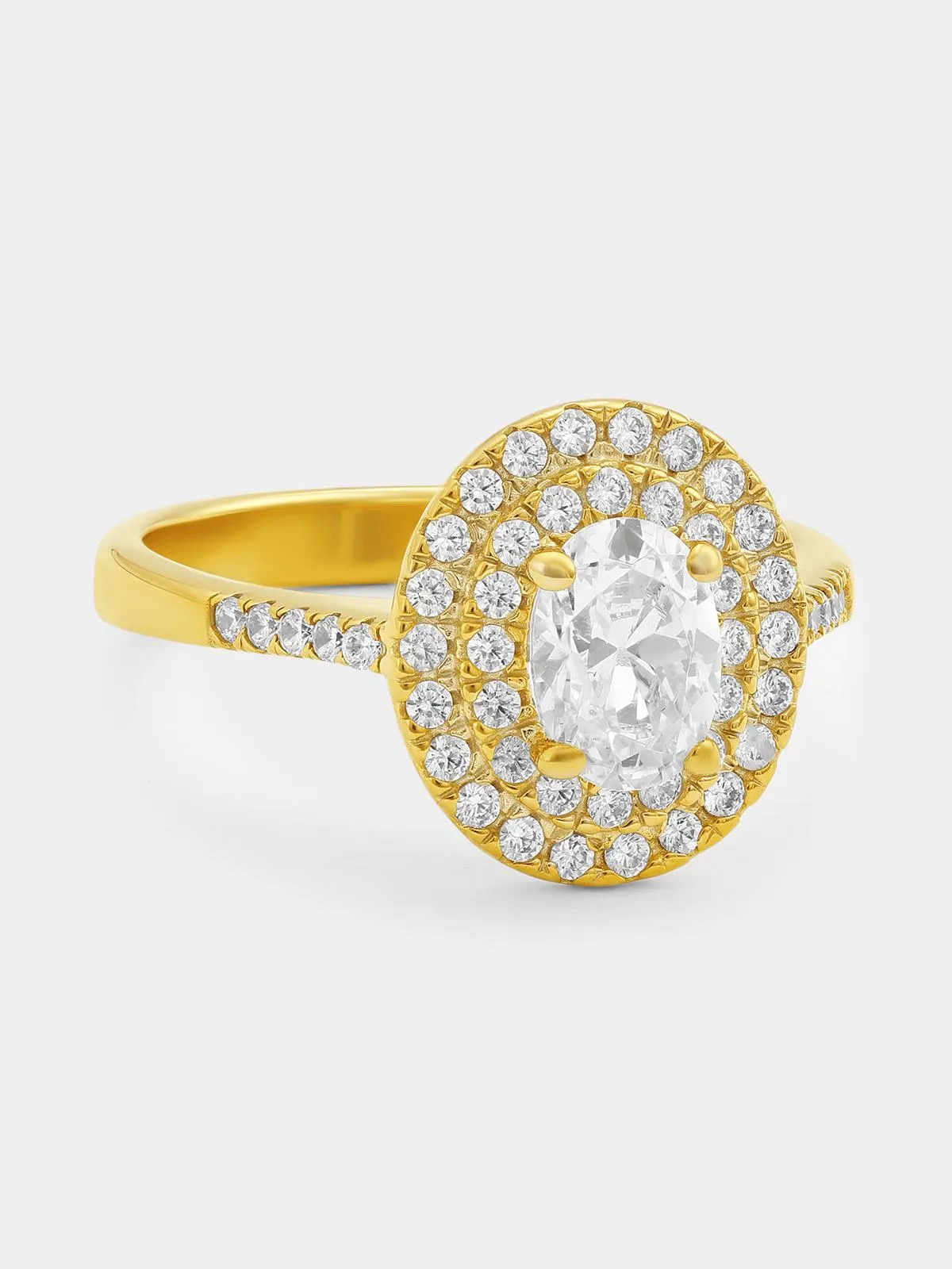 Yellow Gold Cubic Zirconia Oval Double Halo Ring