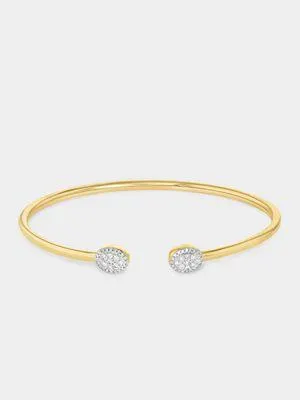 Yellow Gold 0.25ct Diamond Oval Halo Cuff Bangle