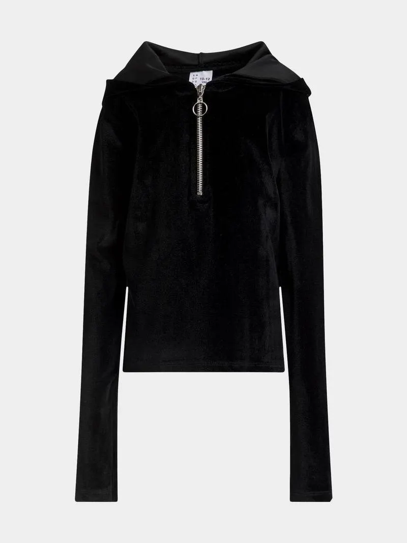 Girls Velour Quarter Zip Hooded Top