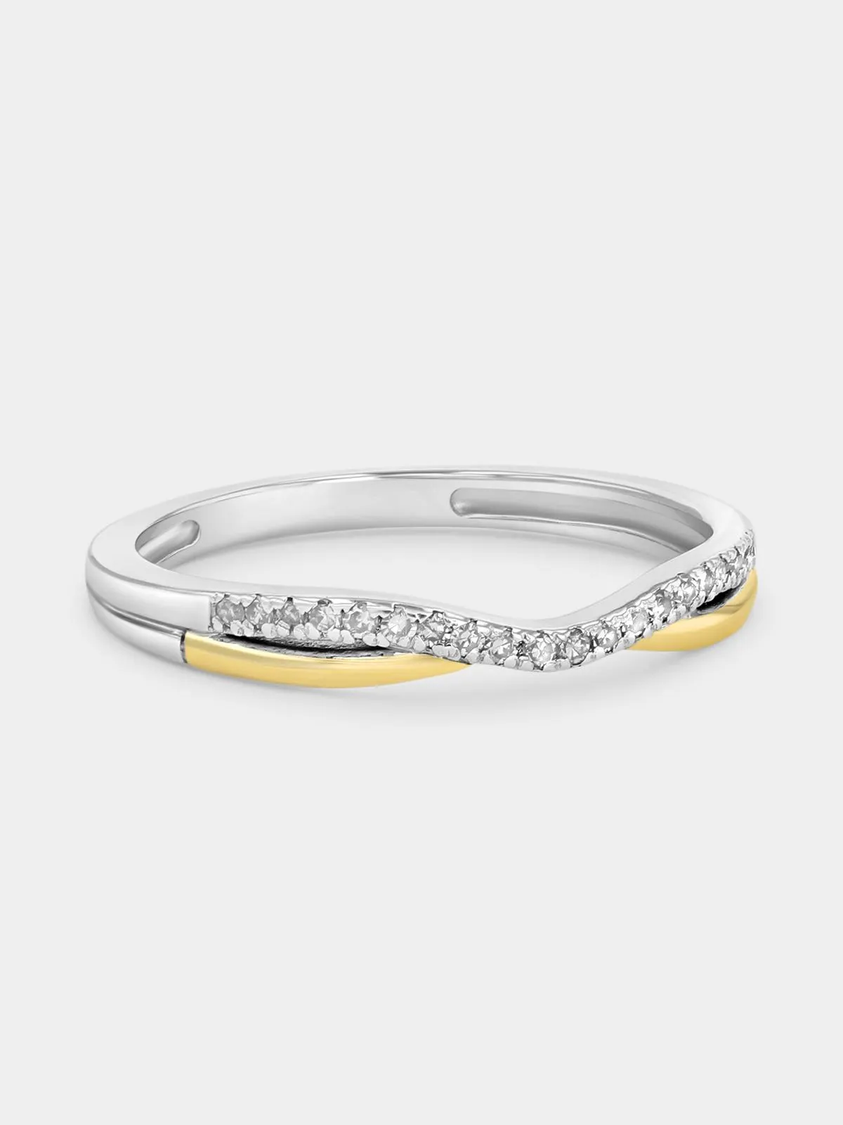 Sterling Silver & Yellow Gold Diamond Double Curved Anniversary Ring