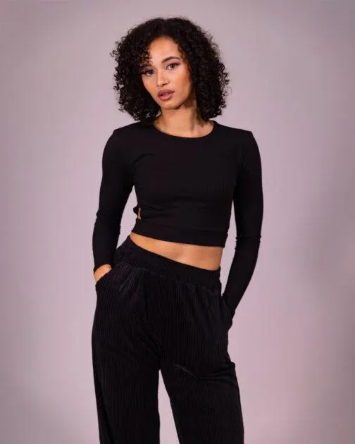 Ladies Long sleeve Rib Cut Out Tee