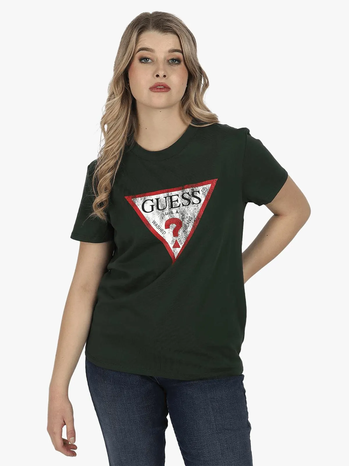 Women's Guess Dark Green Classic Fit Logo T-Shirt