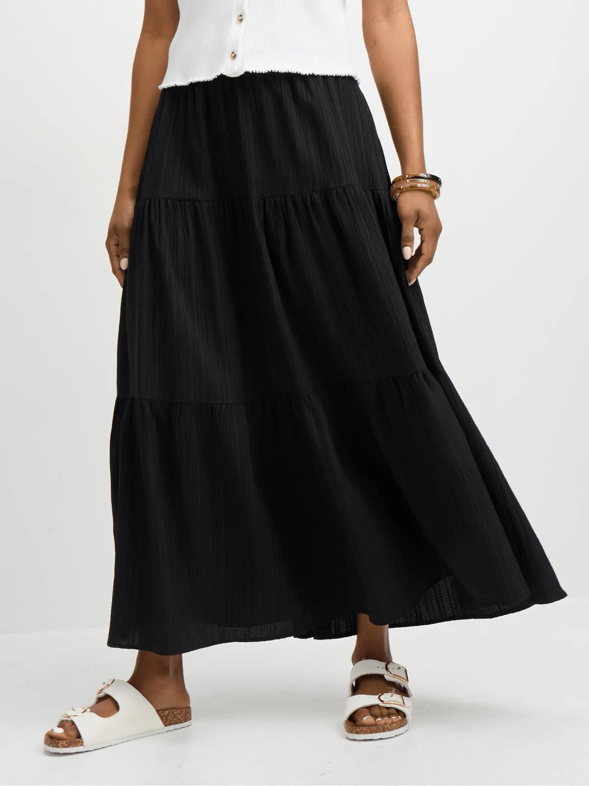 Jet Women's Black Viscose Crinkle Skirt Set